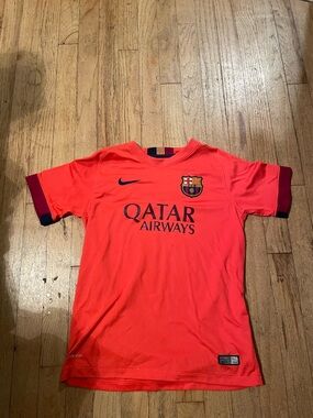 Nike Kids FC Barcelona Orange Away Jersey with Navy Accents